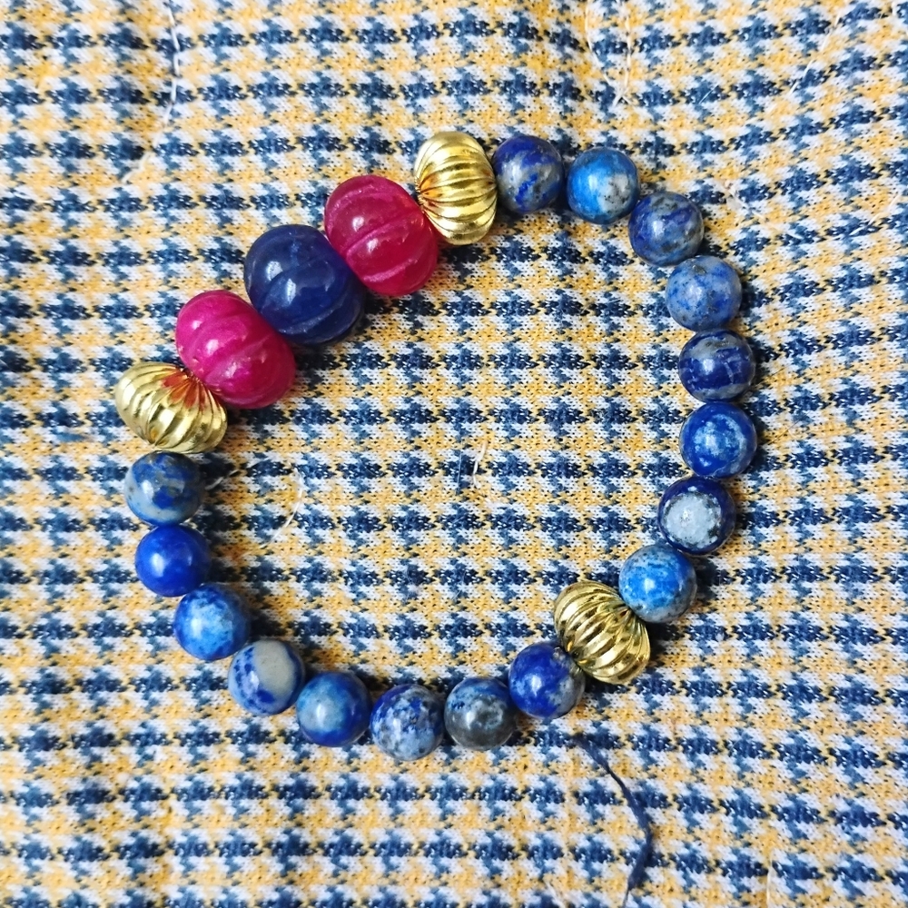 Sodalite With Ruby And Sapphire Beaded Bracelet